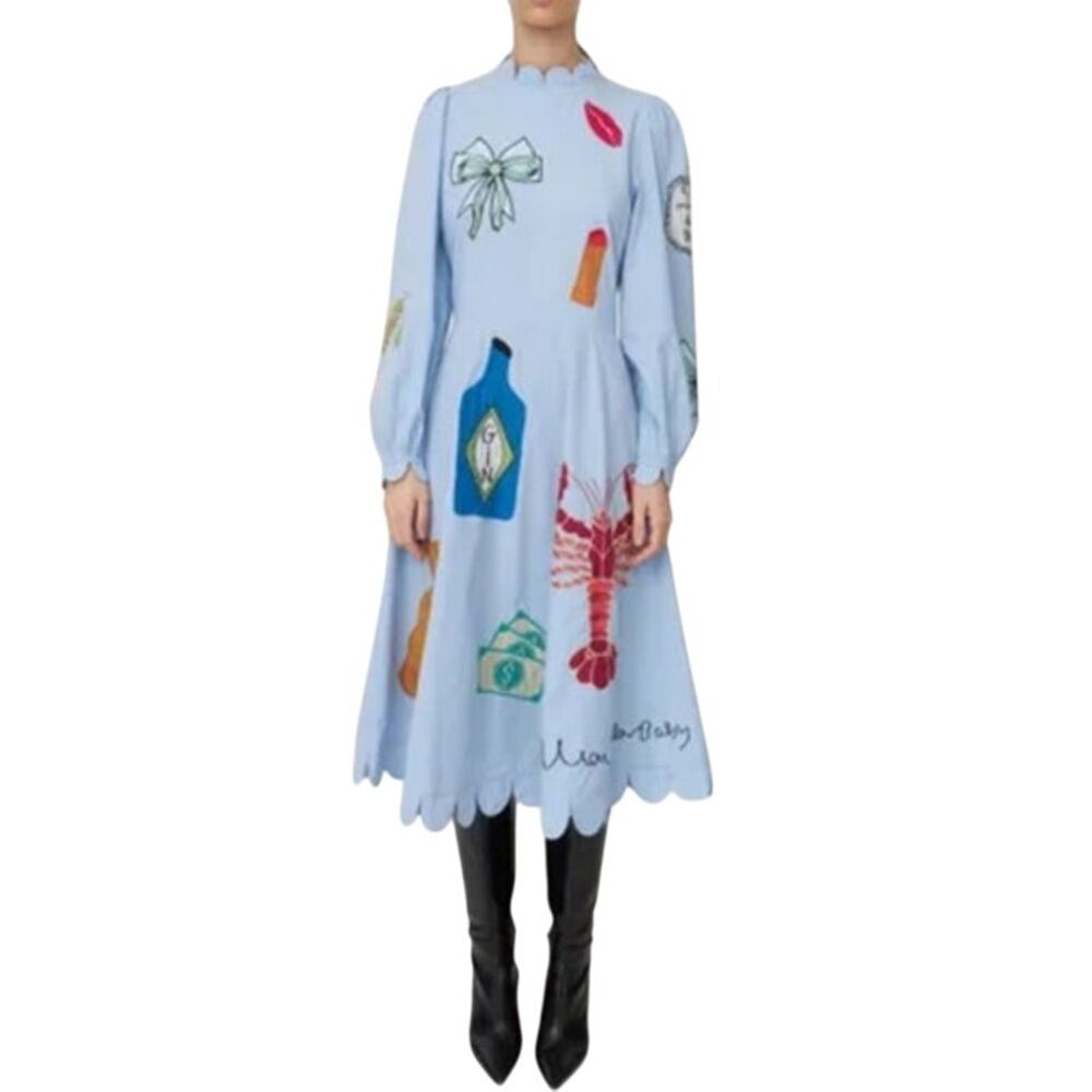 Light Blue Midi Dress with Playful Print